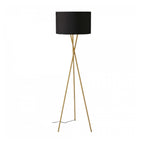 Novena Tripod Floor Lamp Brass Black Fabric Shade White Inside