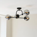 Novena Vermum 4 Light Semi Flush Ceiling Light Smoked Mirror Glass in Matt Black