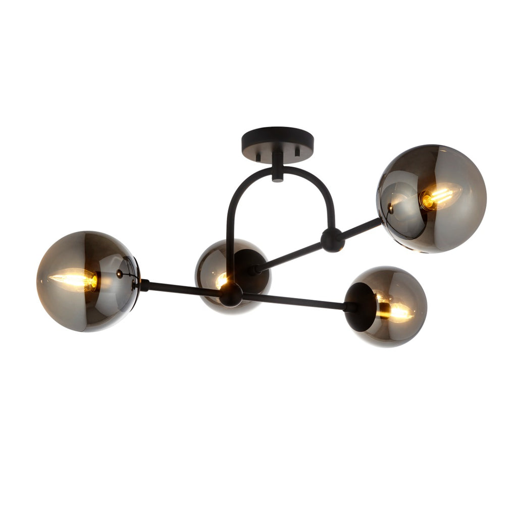 Novena Vermum 4 Light Semi Flush Ceiling Light Smoked Mirror Glass in Matt Black