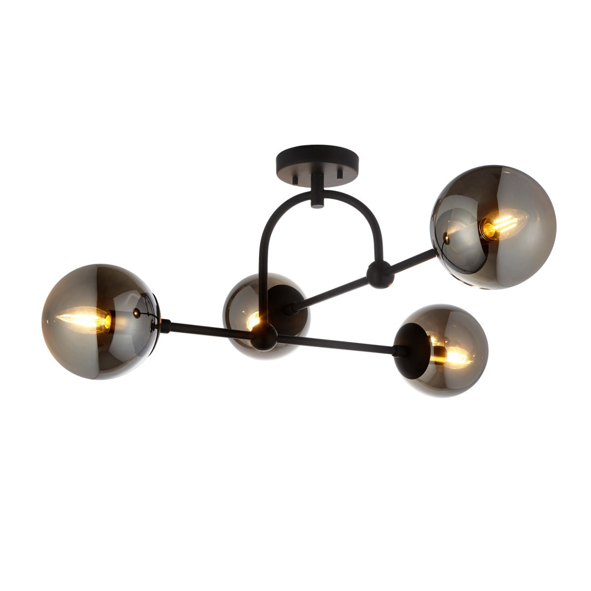 Novena Vermum 4 Light Semi Flush Ceiling Light Smoked Mirror Glass in Matt Black