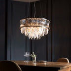 Novena Vilar 9 Light Pendant Light with Crystal and Clear Glass in Bright Nickel Plate