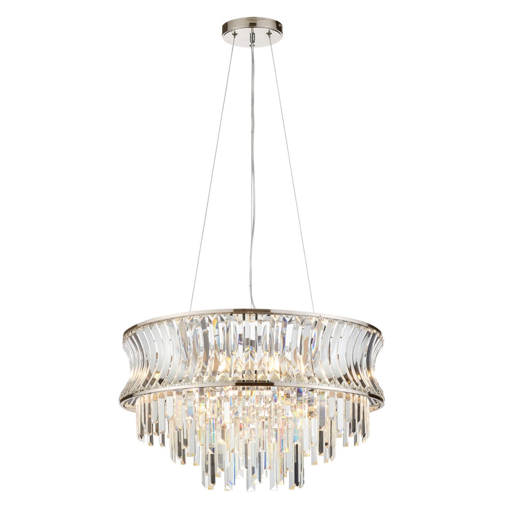Novena Vilar 9 Light Pendant Light with Crystal and Clear Glass in Bright Nickel Plate