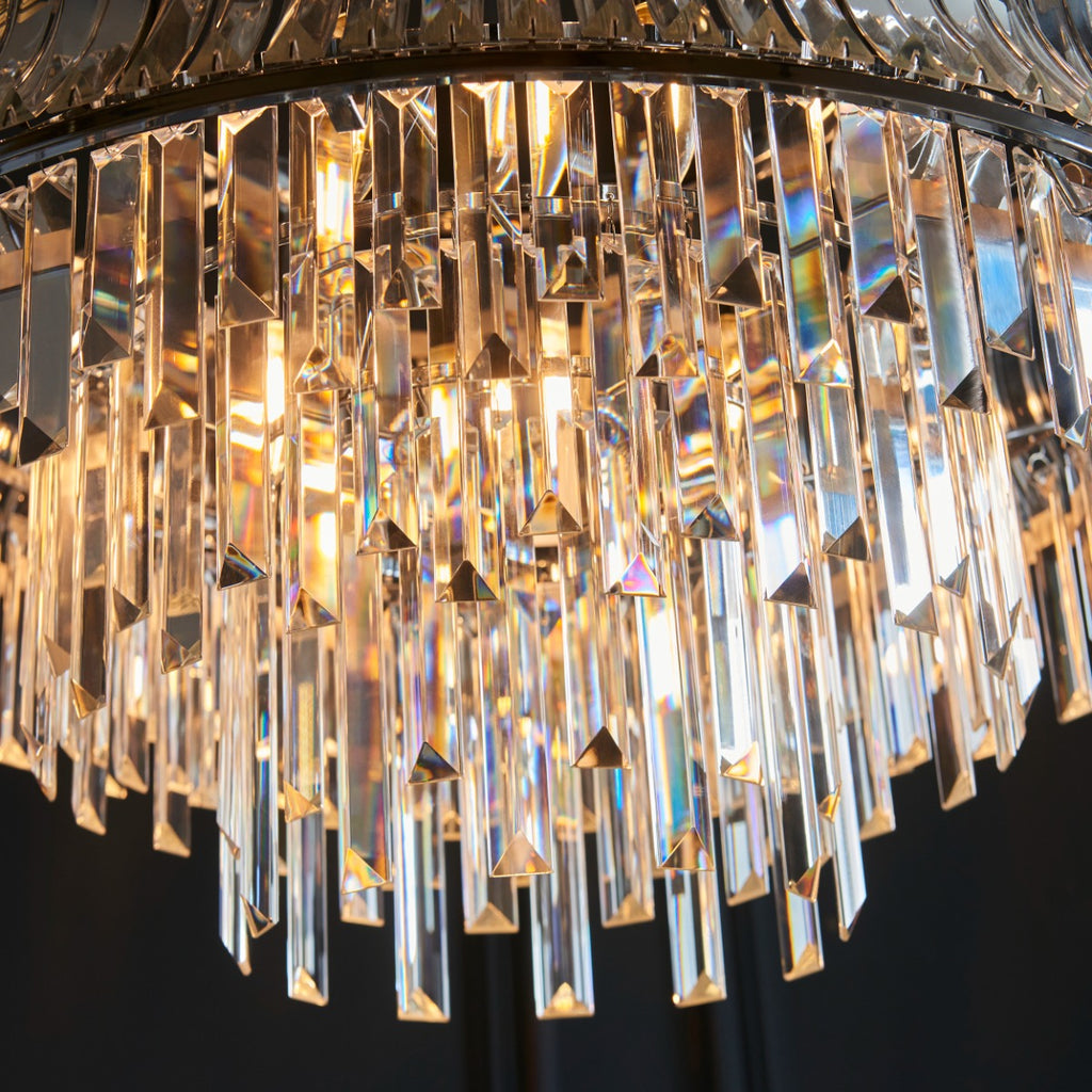 Novena Vilar 9 Light Pendant Light with Crystal and Clear Glass in Bright Nickel Plate
