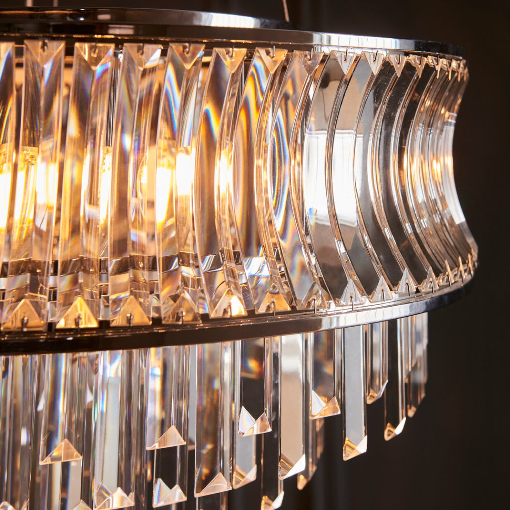 Novena Vilar 9 Light Pendant Light with Crystal and Clear Glass in Bright Nickel Plate