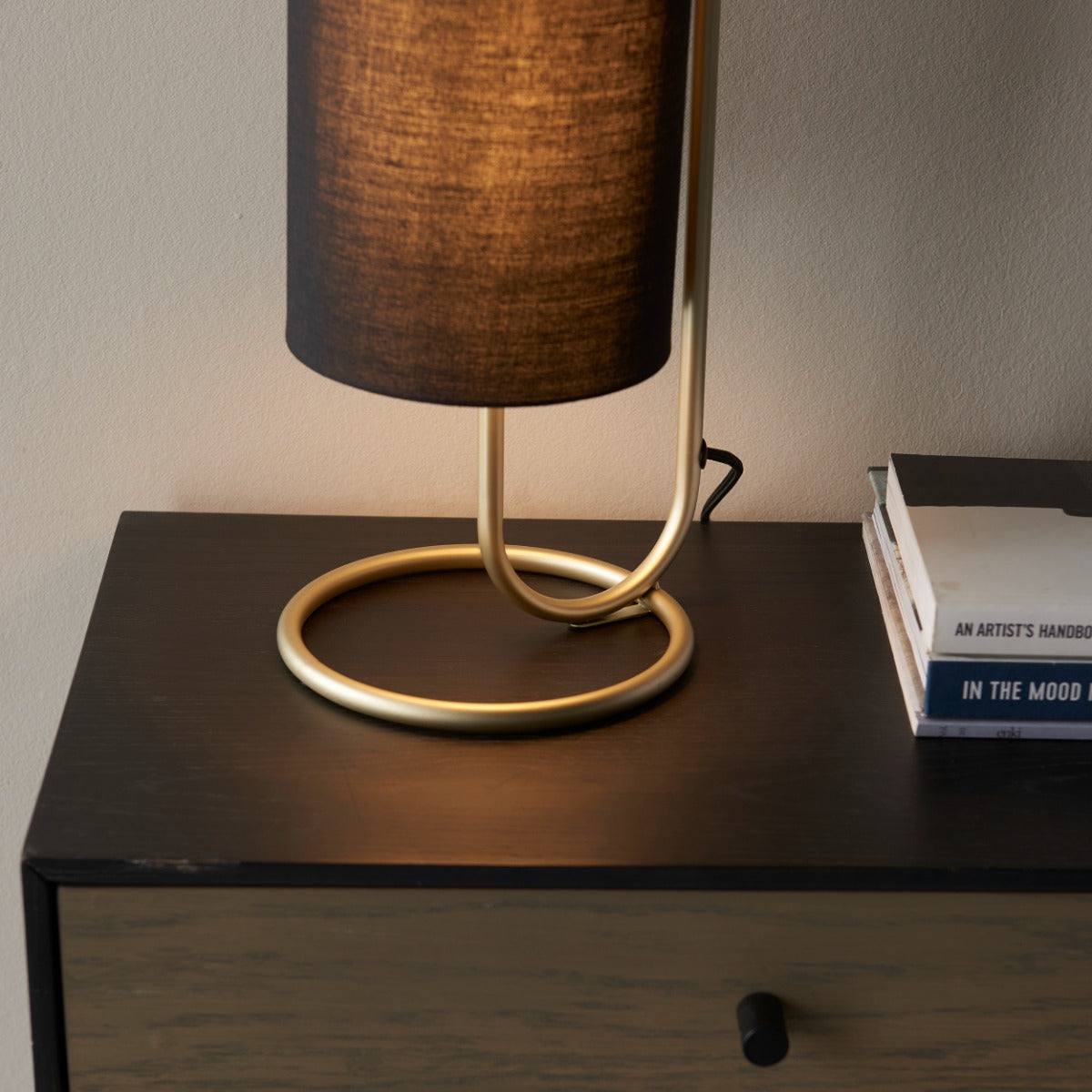 Novena Viseu 1 Light Table Lamp Antique Brass Black Fabric