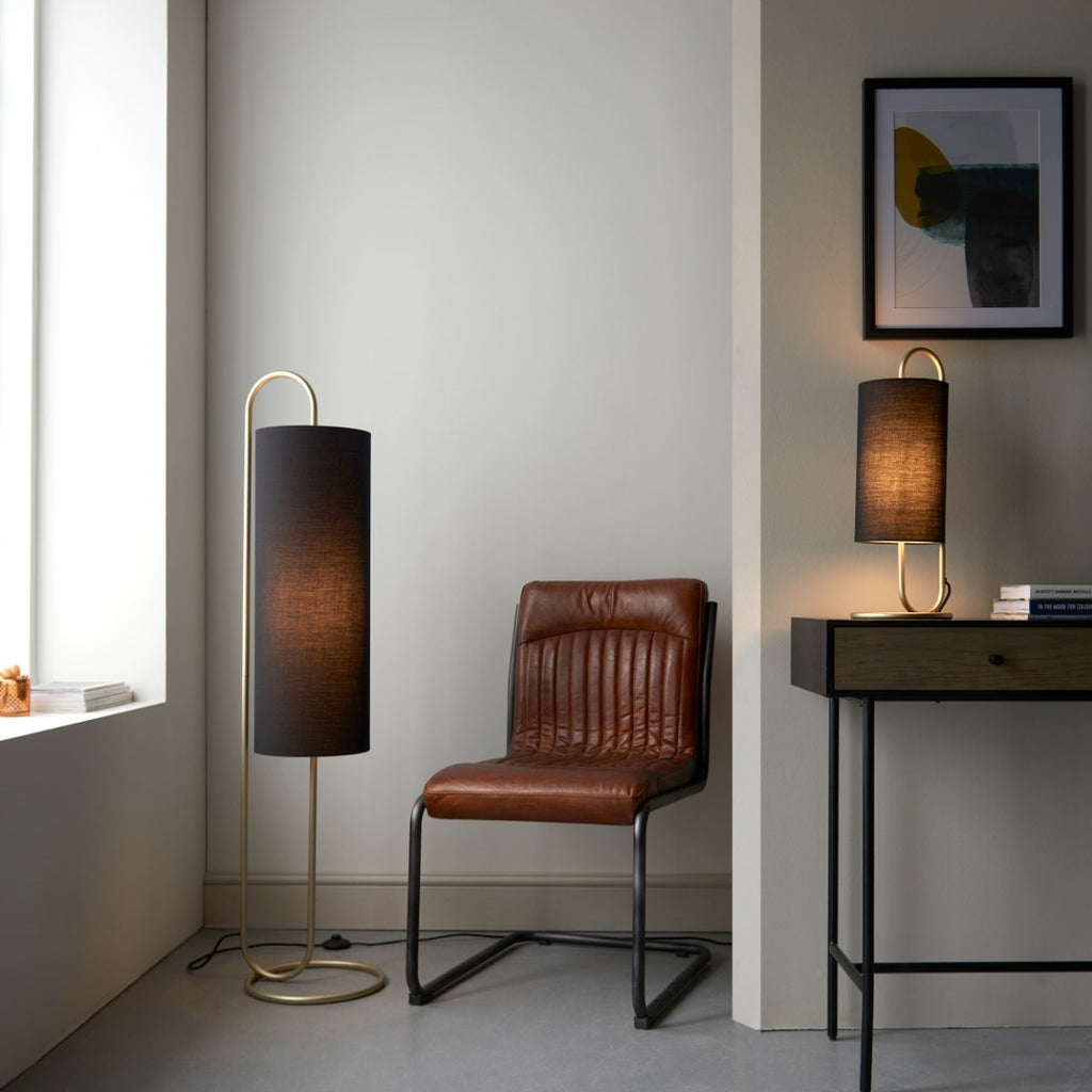 Novena Viseu 1 Light Table Lamp Antique Brass Black Fabric