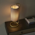 Novena Viseu 1 Light Table Lamp Antique Brass Grey Fabric