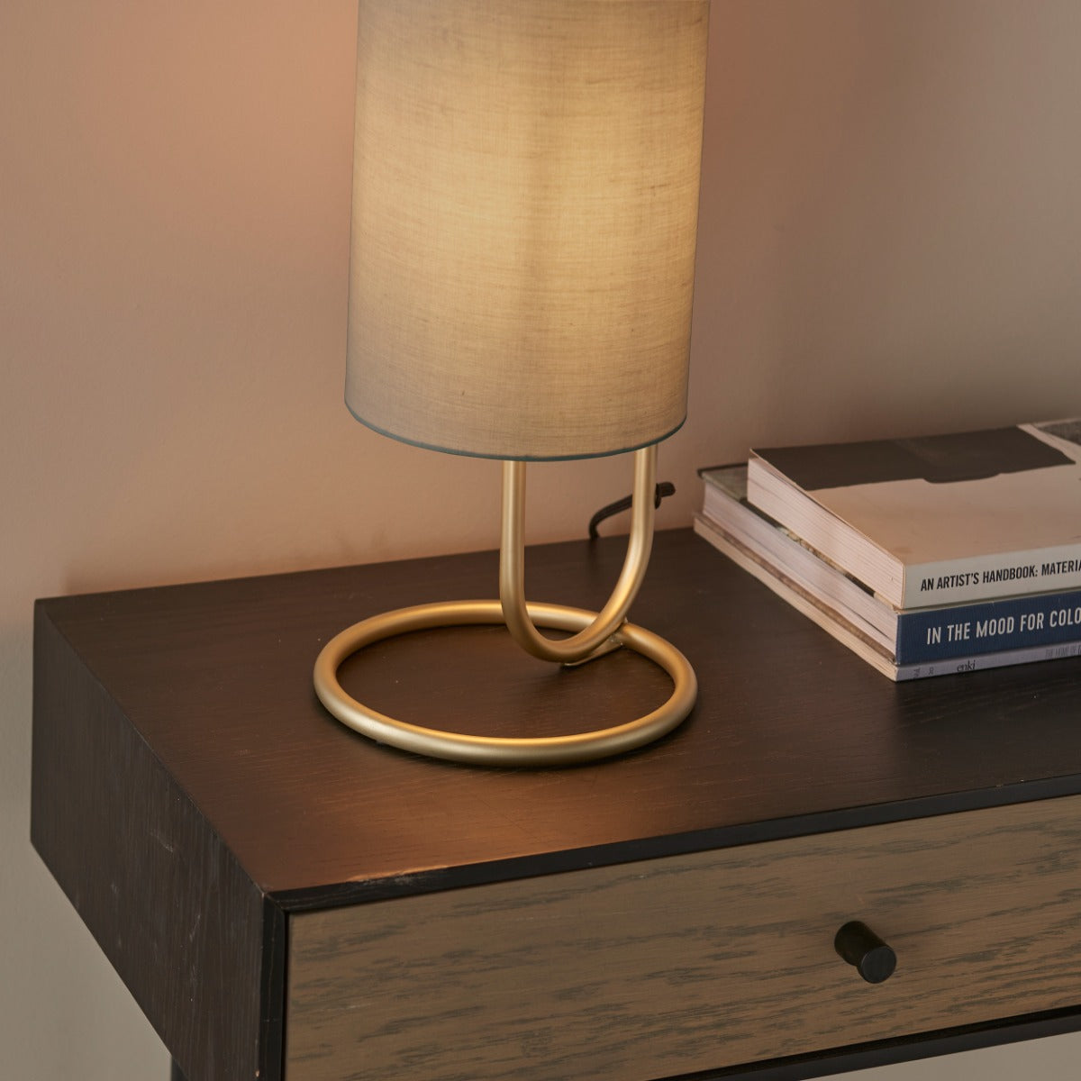 Novena Viseu 1 Light Table Lamp Antique Brass Grey Fabric