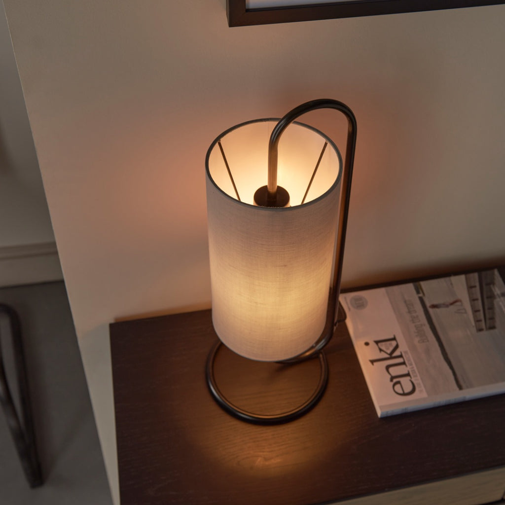 Novena Viseu 1 Light Table Lamp Matt Black Grey Fabric Shade