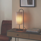 Novena Viseu 1 Light Table Lamp Matt Black Grey Fabric Shade