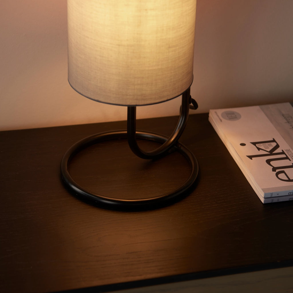 Novena Viseu 1 Light Table Lamp Matt Black Grey Fabric Shade
