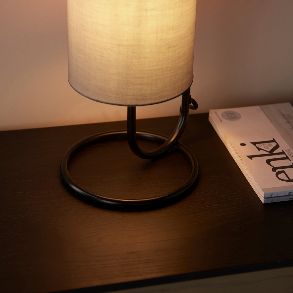 Novena Viseu 1 Light Table Lamp Matt Black Grey Fabric Shade