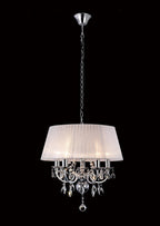 Diyas Olivia 5 Light Pendant Light in Polished Chrome with Crystal and White Shade
