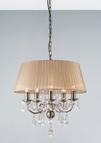 Diyas Olivia 5 Light Pendant Light in Antique Brass with Crystal and Soft Bronze Shade