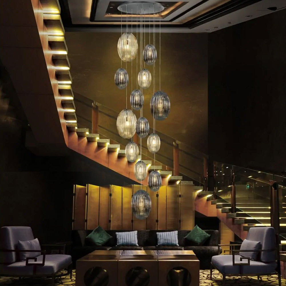 Schuller Ovila 13 Light Pendant Light in Chrome with Cognac and Smoky Grey