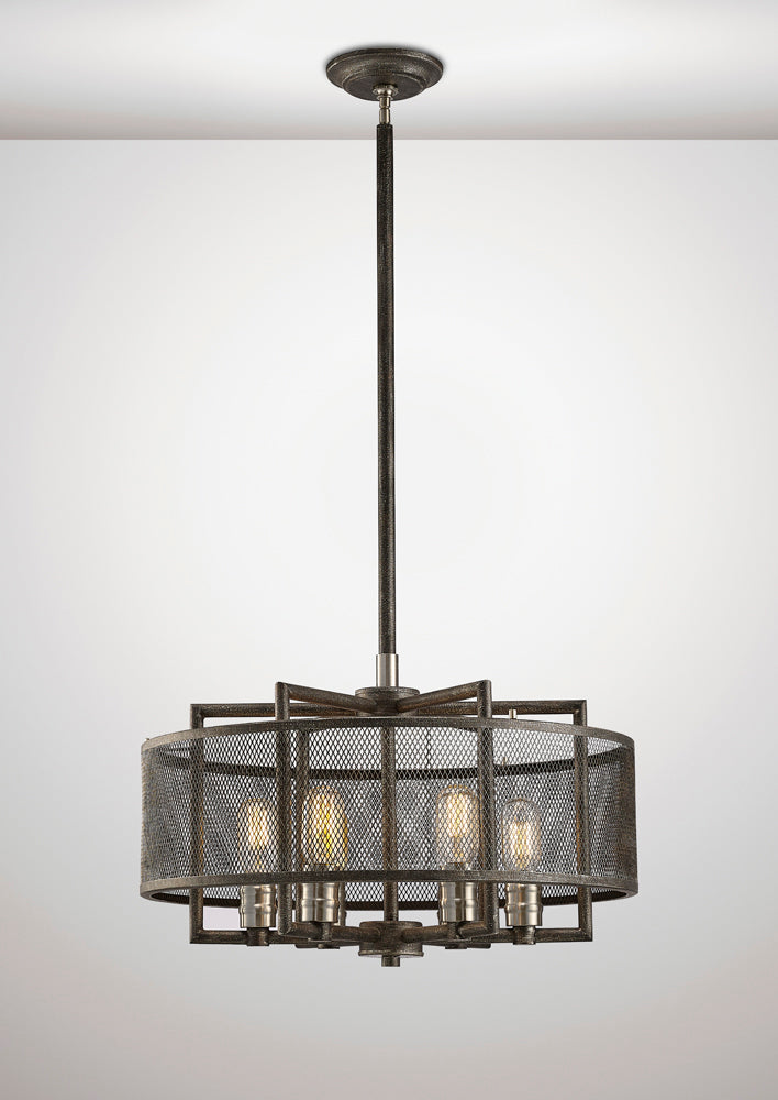 Diyas Parker 6 Light Pendant Light in Weathered Zinc and Brushed Nickel