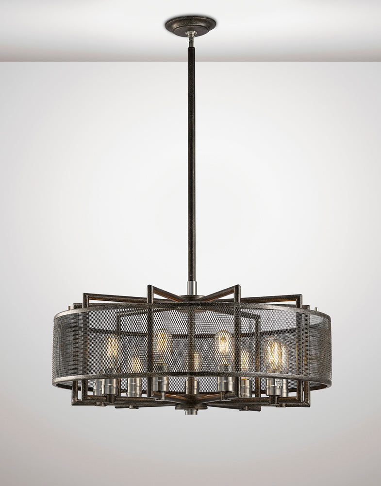 Diyas Parker 9 Light Pendant Light in Weathered Zinc and Brushed Nickel