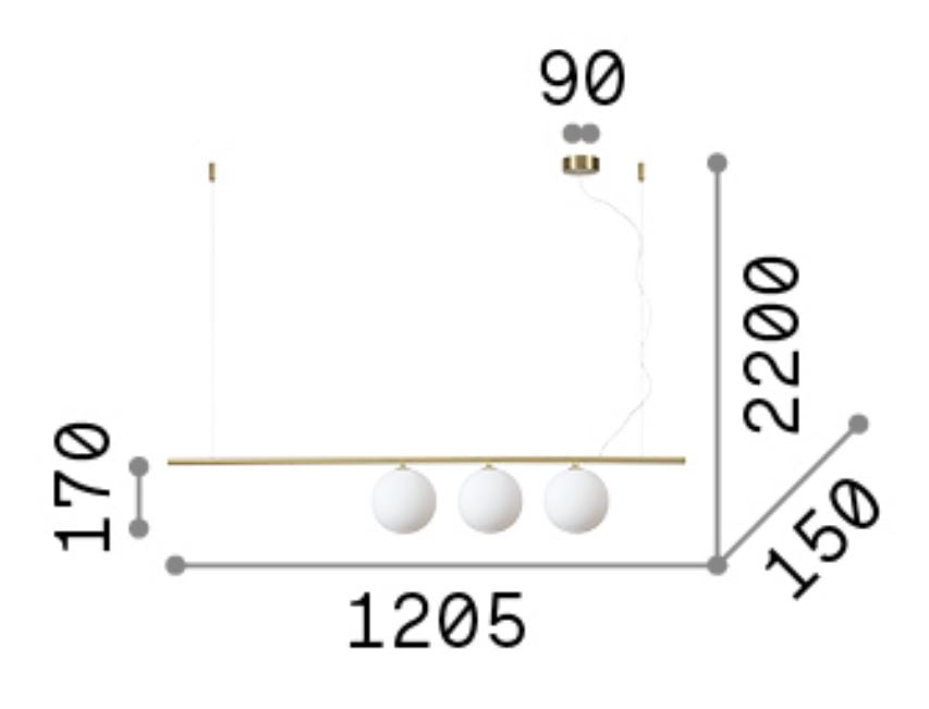 Ideal Lux Perline 3 Light Bar Pendant Satin Brass Frame White Shades 282114