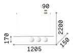 Ideal Lux Perline 3 Light Bar Pendant Satin Brass Frame White Shades 282114