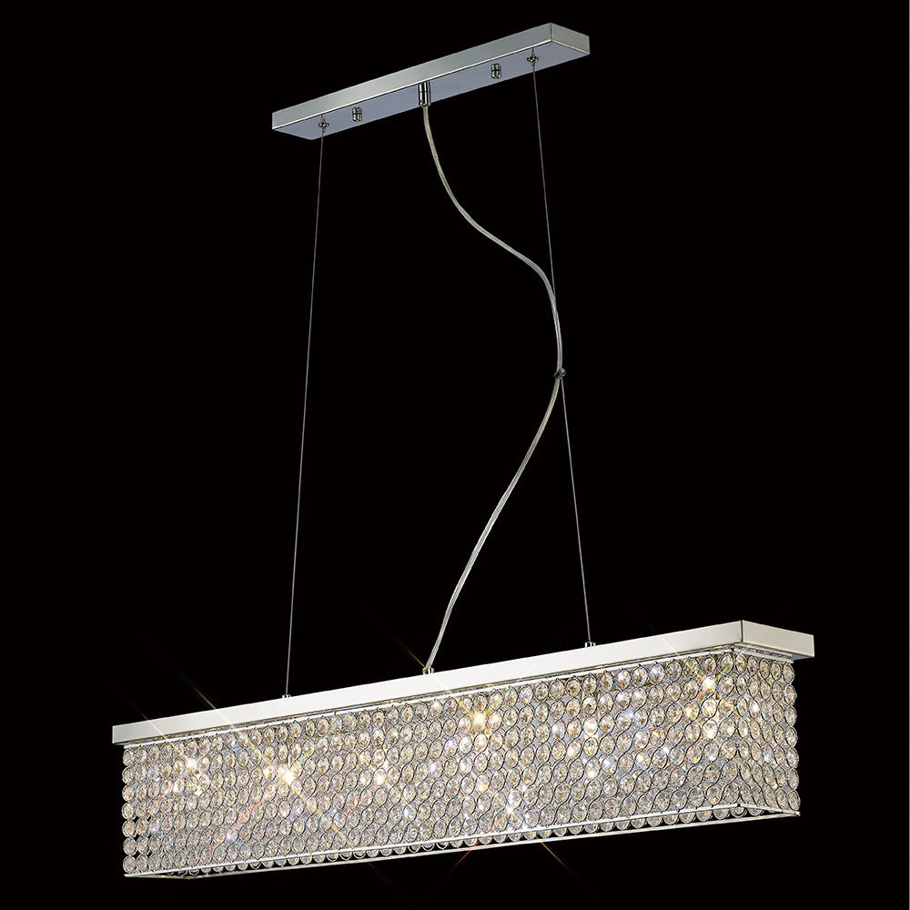 Diyas Piazza 4 Light Rectangular Pendant Light in Polished Chrome with Crystal