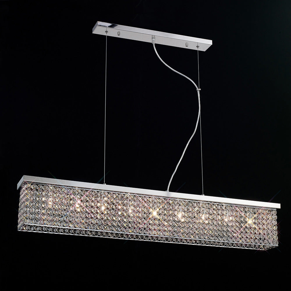 Diyas Piazza 9 Light Rectangular Pendant Light in Polished Chrome with Crystal