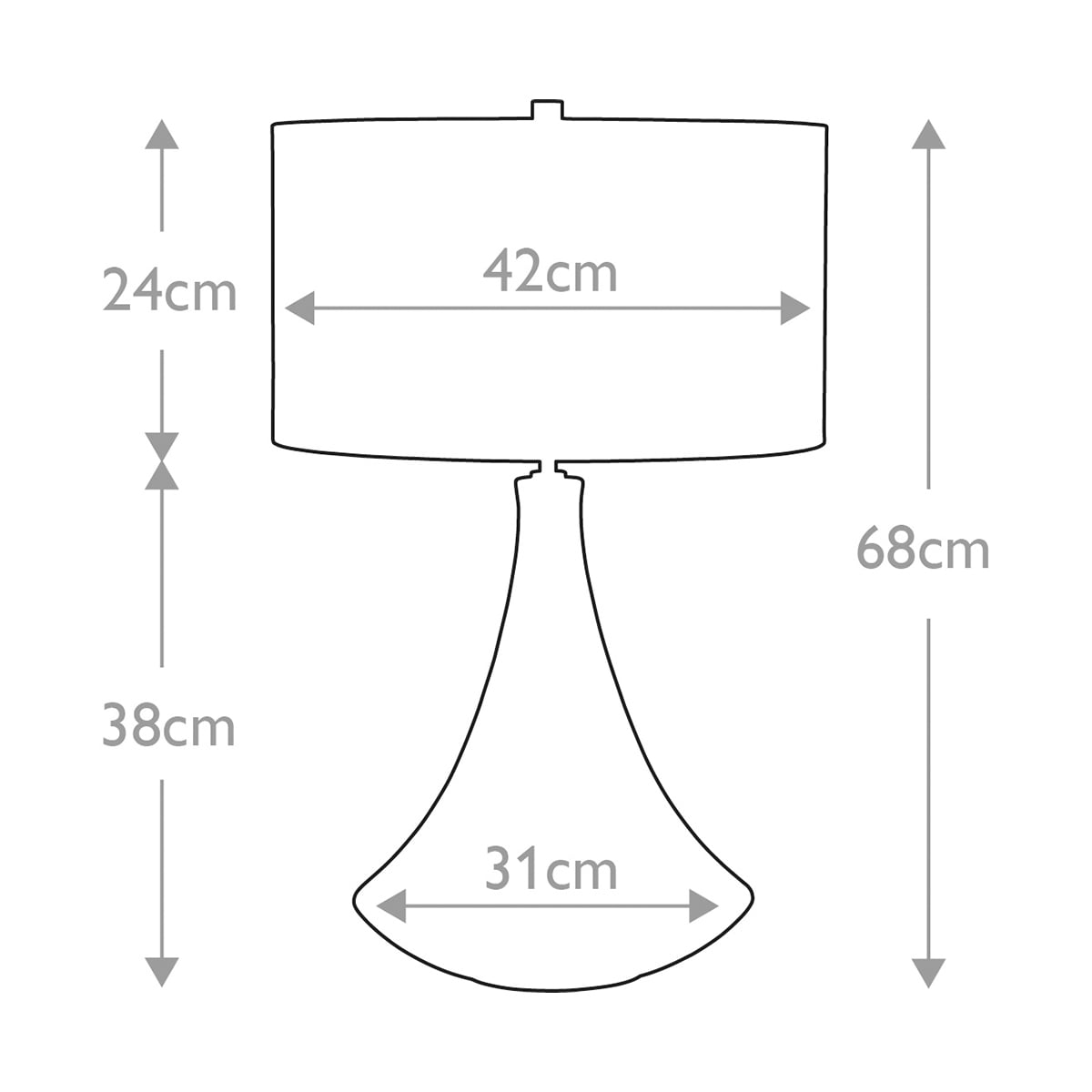 Elstead Pinner Table Lamp in Subtle Pink & Matt Cream - dimensions