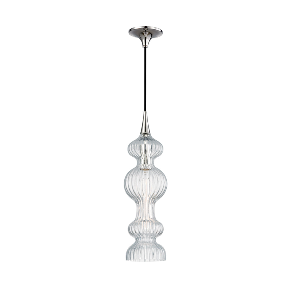 Hudson Valley Pomfret 1 Light Pendant Light in Polished Nickel with Glass Shade