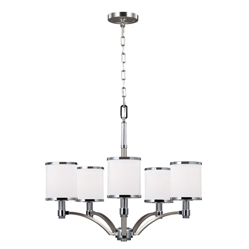 Feiss Prospect Park 5 Light Chandelier in Satin Nickel and Chrome