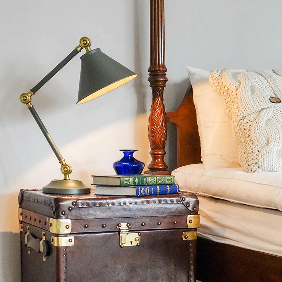 Elstead Provence Mini Table Lamp in Dark Grey and Aged Brass