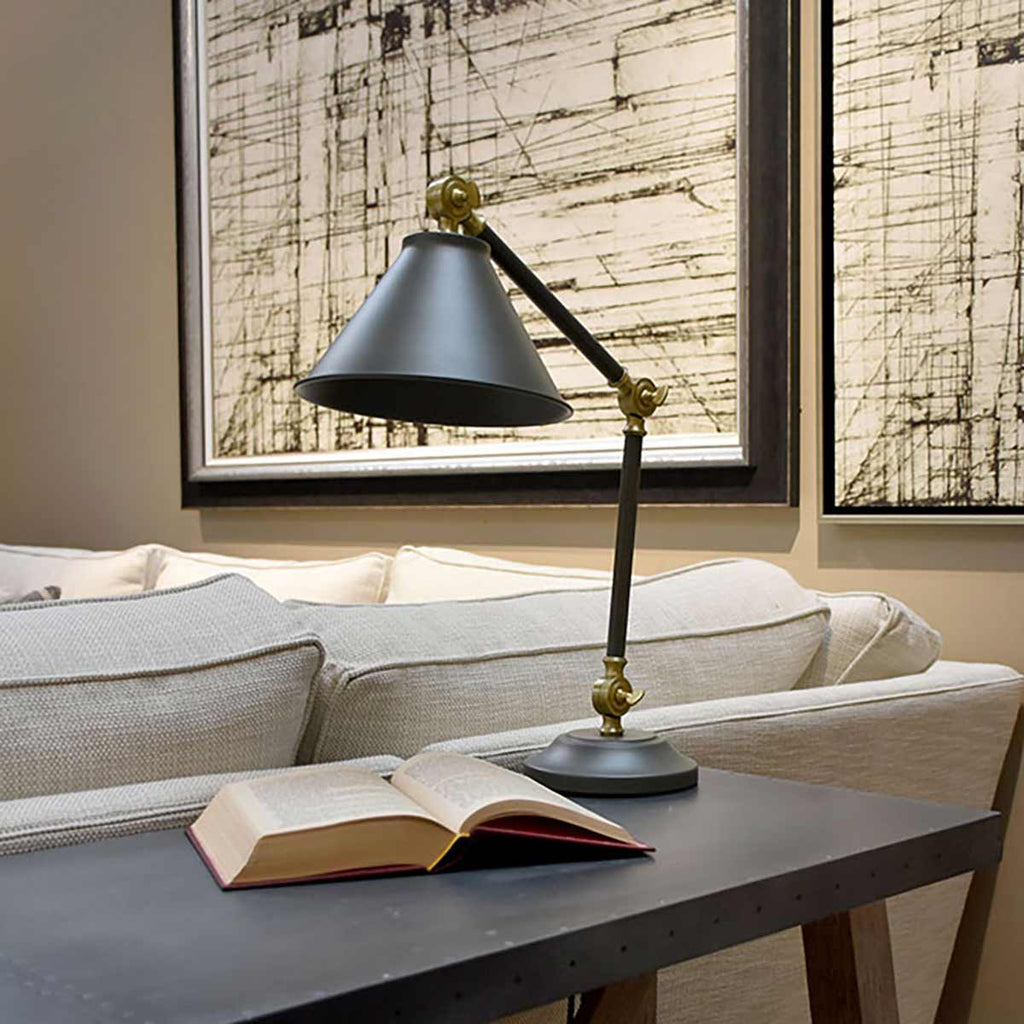 Elstead Provence Mini Table Lamp in Dark Grey and Aged Brass