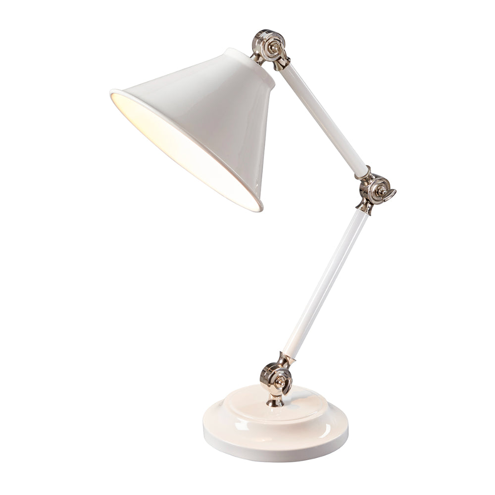 Elstead Provence Mini Table Lamp in White and Polished Nickel