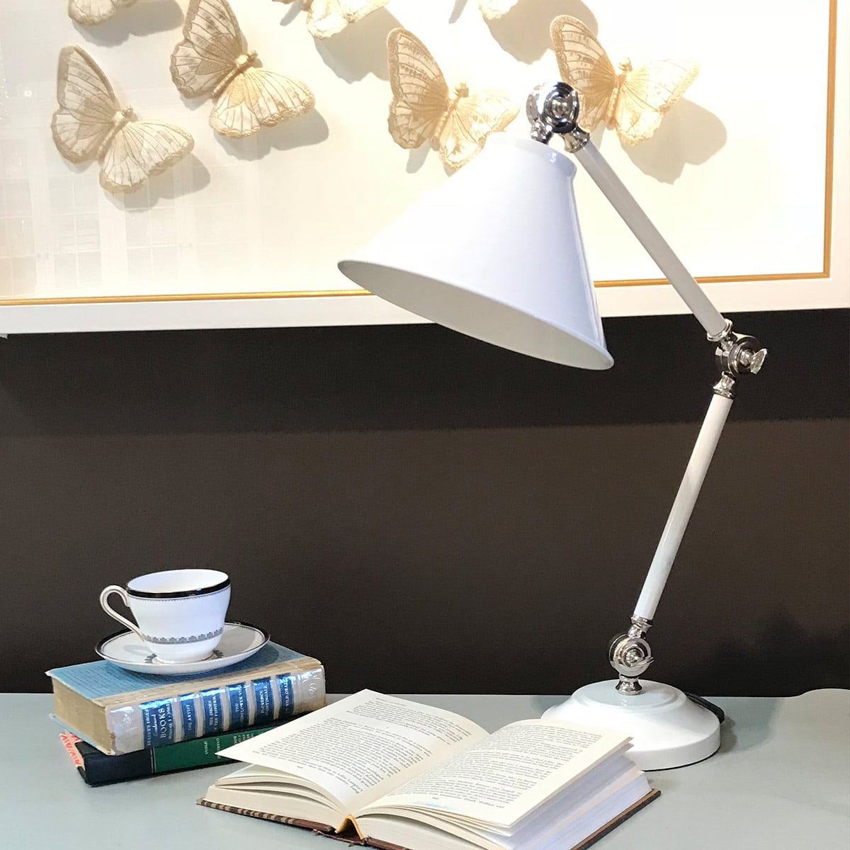 Elstead Provence Mini Table Lamp in White and Polished Nickel