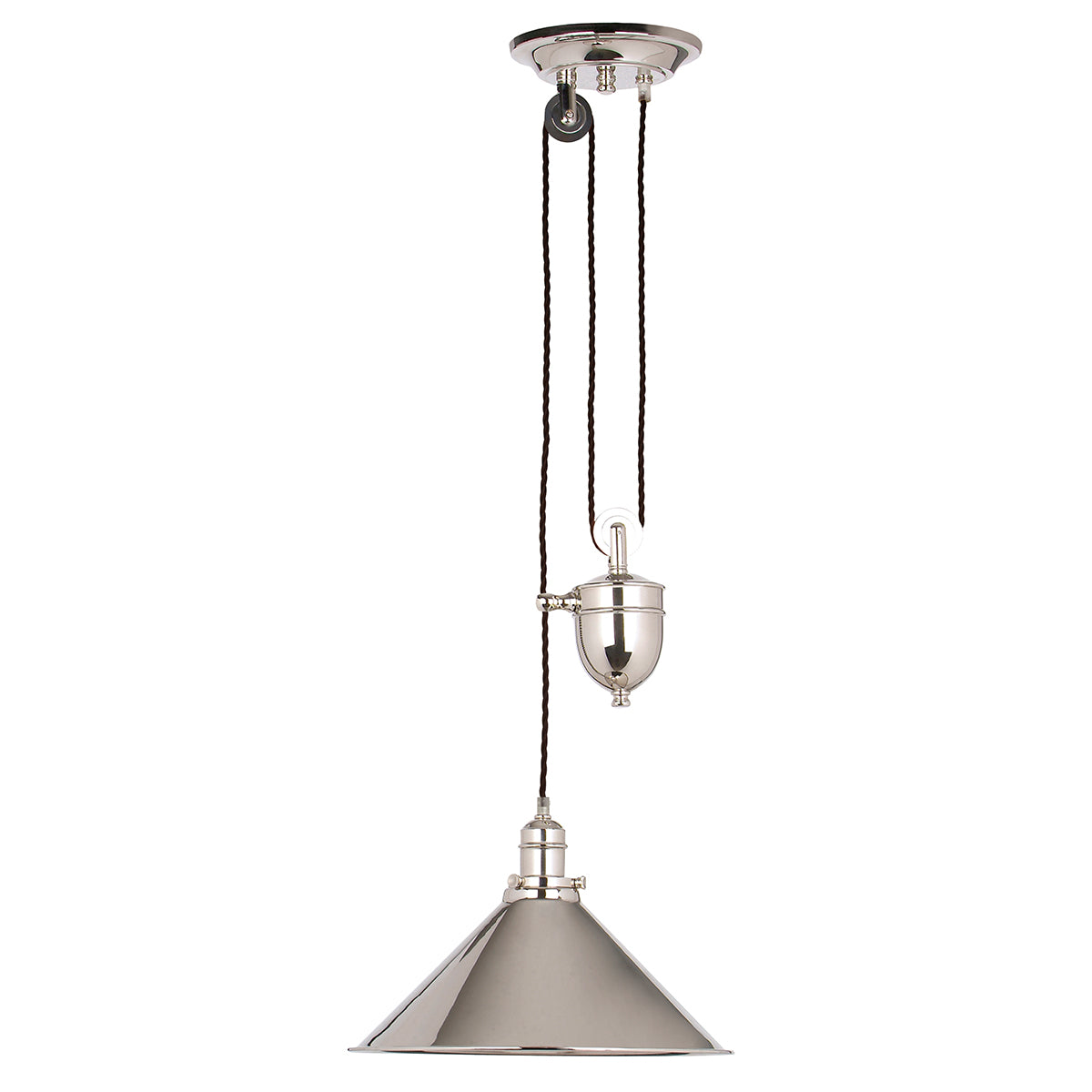 Elstead Provence 1 Light Rise and Fall Pendant Light in Polished Nickel