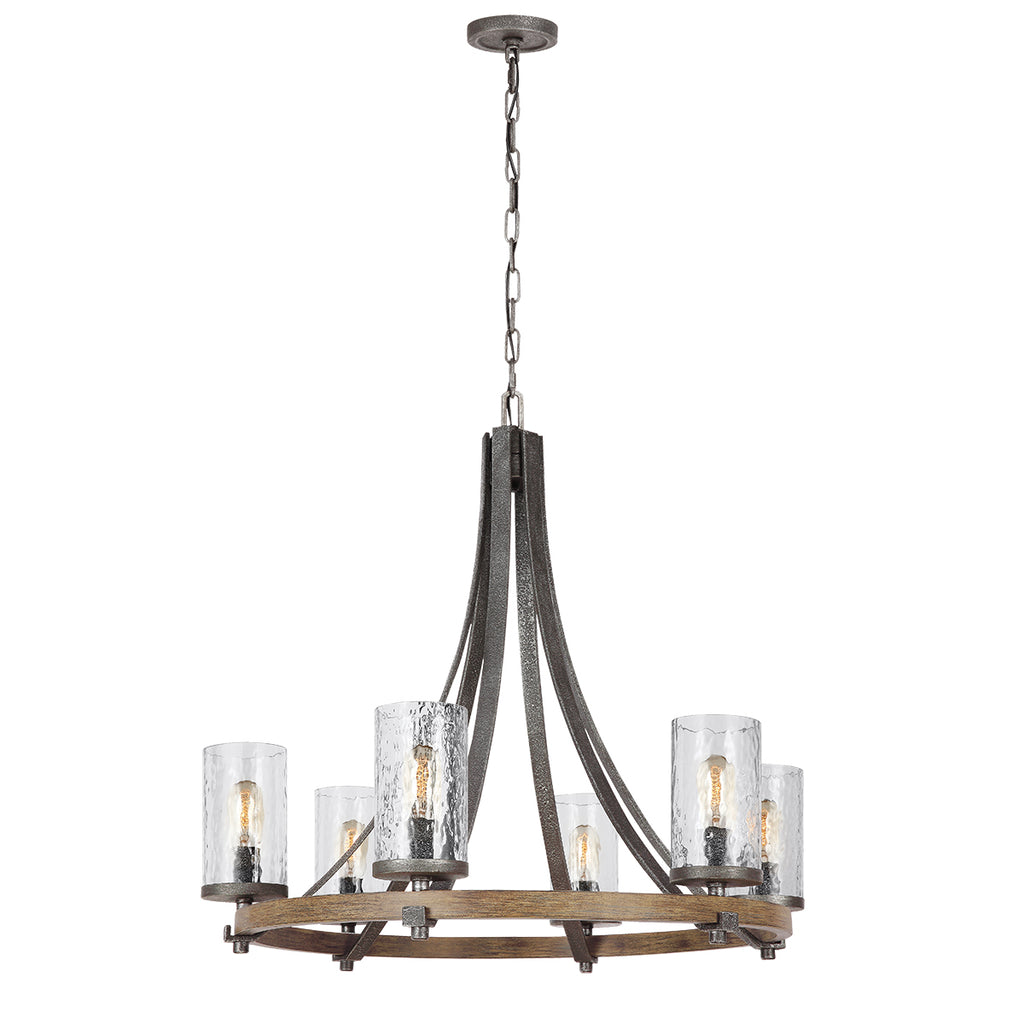 Quintiesse Angelo 6 Light Chandelier Distressed Weathered Oak Slate