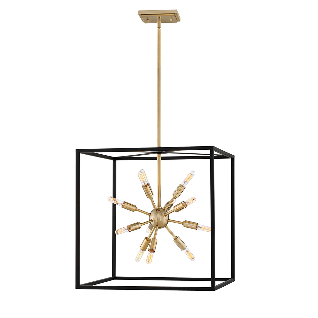 Quintiesse Aros 12 Light Pendant Light Black Warm Brass