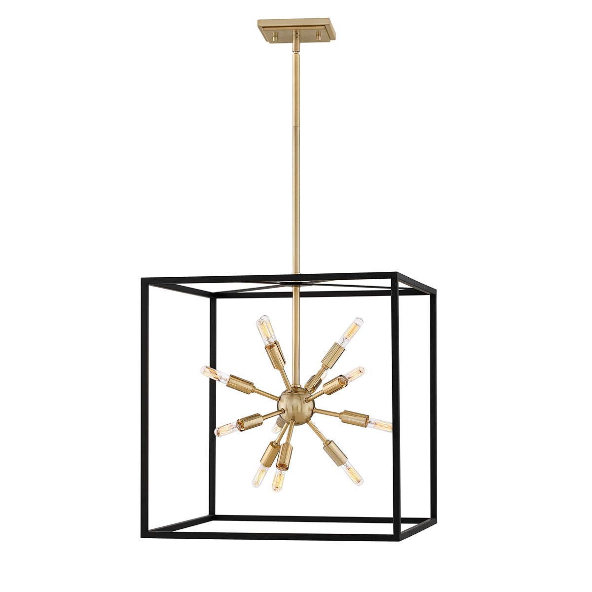 Quintiesse Aros 12 Light Pendant Light Black Warm Brass
