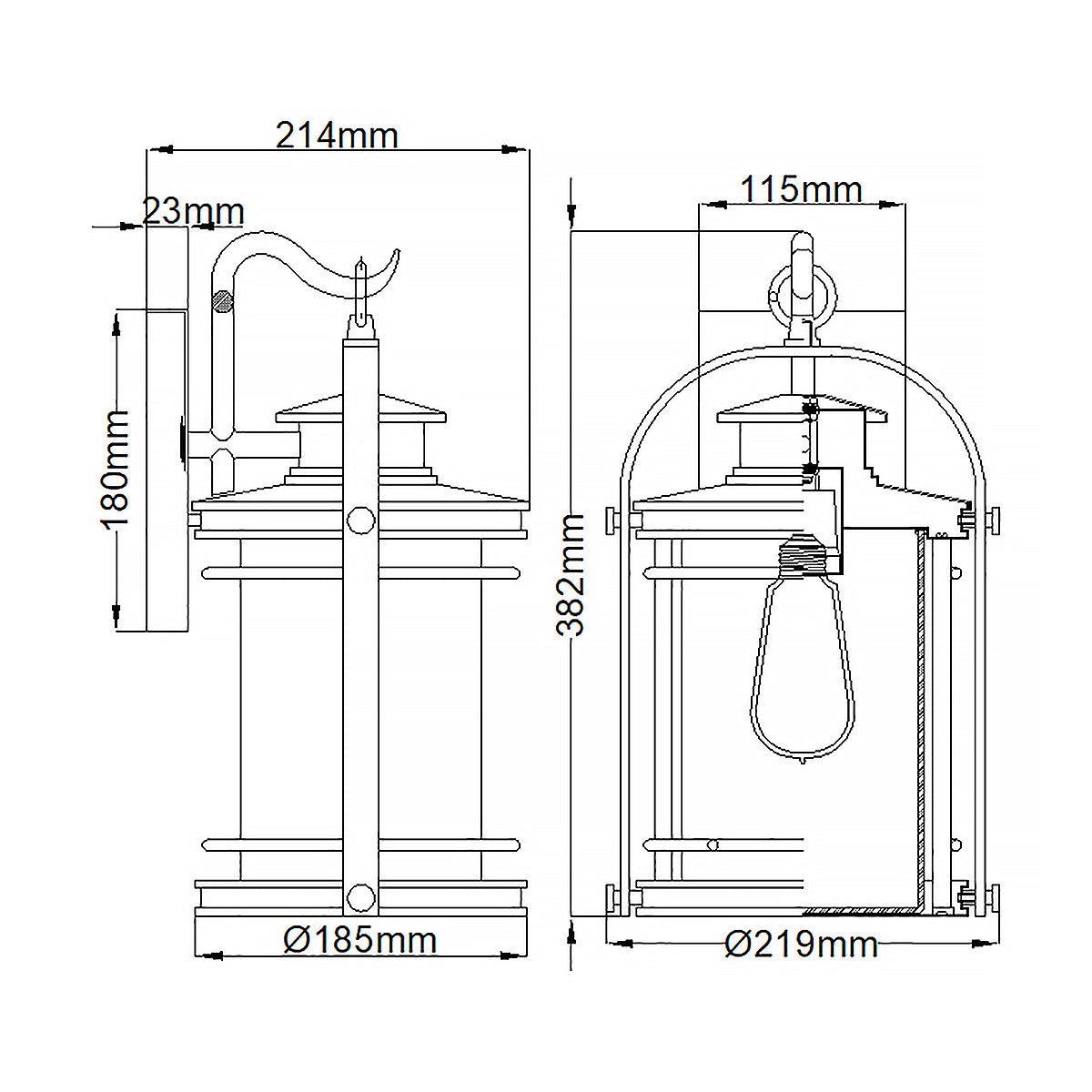 Quintiesse Booker Outdoor Medium Wall Lantern in Industrial Aluminium