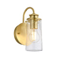 Quintiesse Braelyn 1 Light Wall Light Brushed Brass Clear Seedy Glass