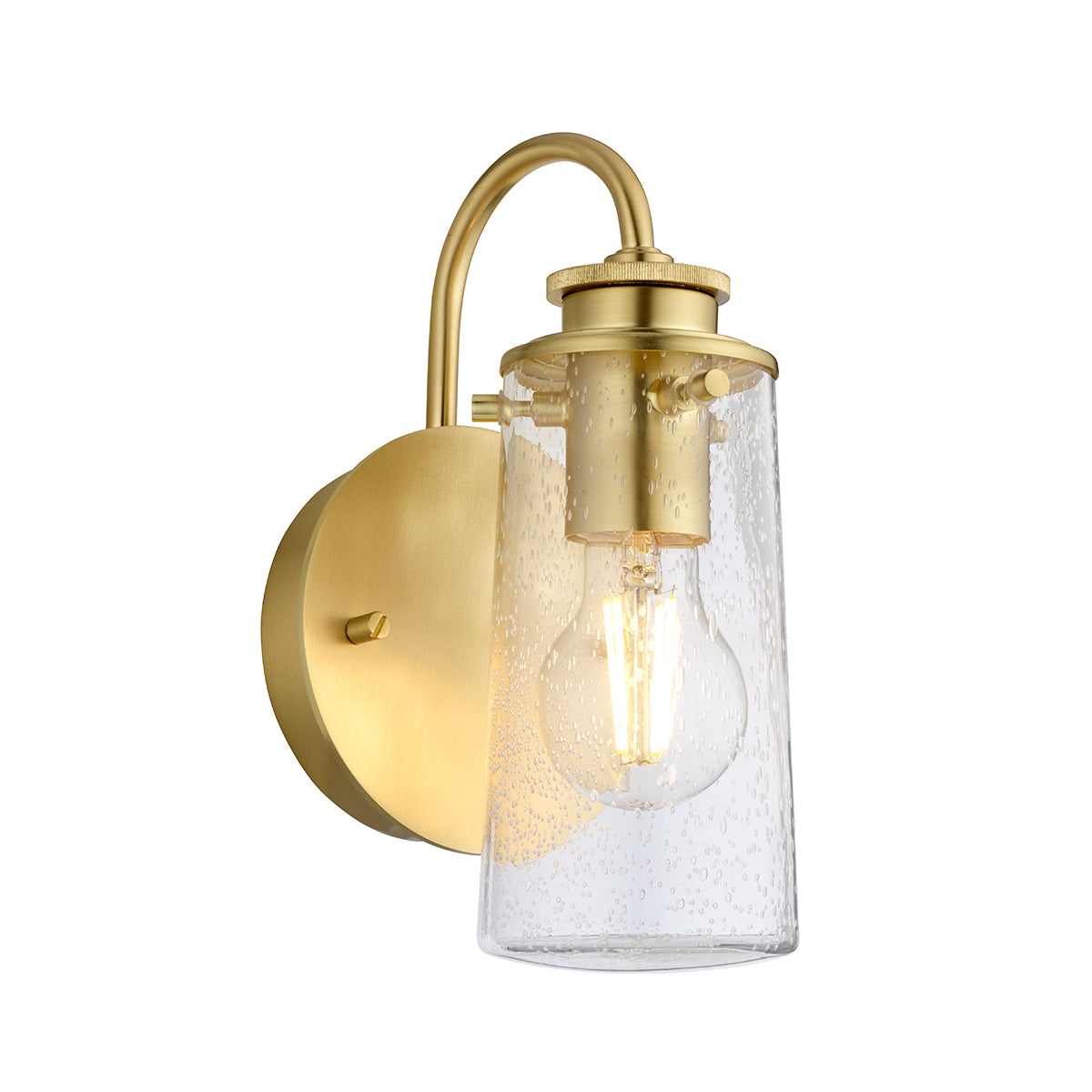 Quintiesse Braelyn 1 Light Wall Light Brushed Brass Clear Seedy Glass