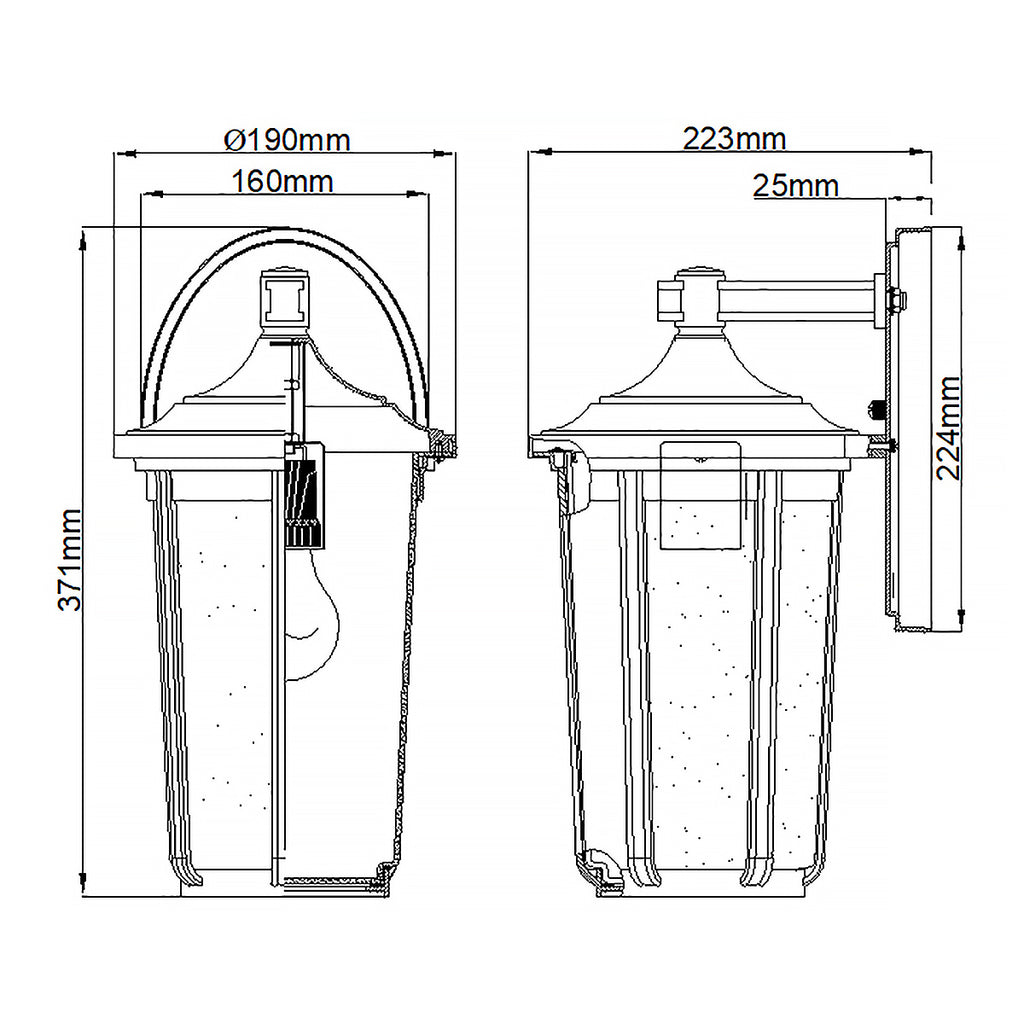 Quintiesse Fairfield Outdoor Large Wall Lantern in Black
