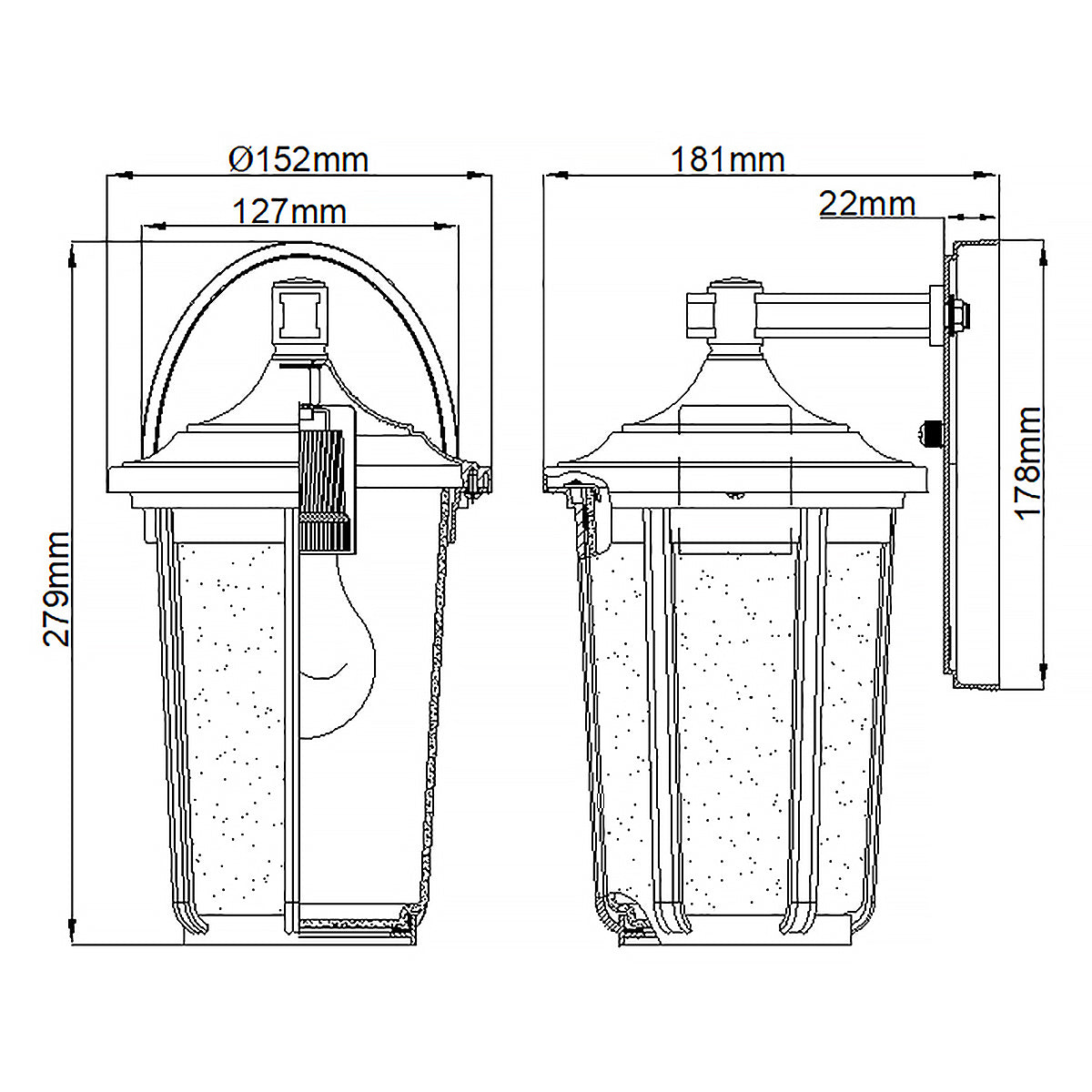 Quintiesse Fairfield Outdoor Medium Wall Lantern in Black