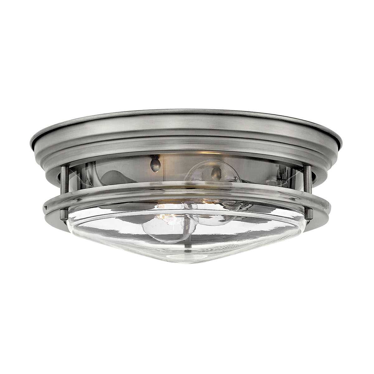 Quintiesse Hadrian 2 Light Flush Ceiling Light Clear Glass Antique Nickel