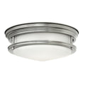 Quintiesse Hadrian 2 Light Flush Ceiling Light Antique Nickel Opal Glass