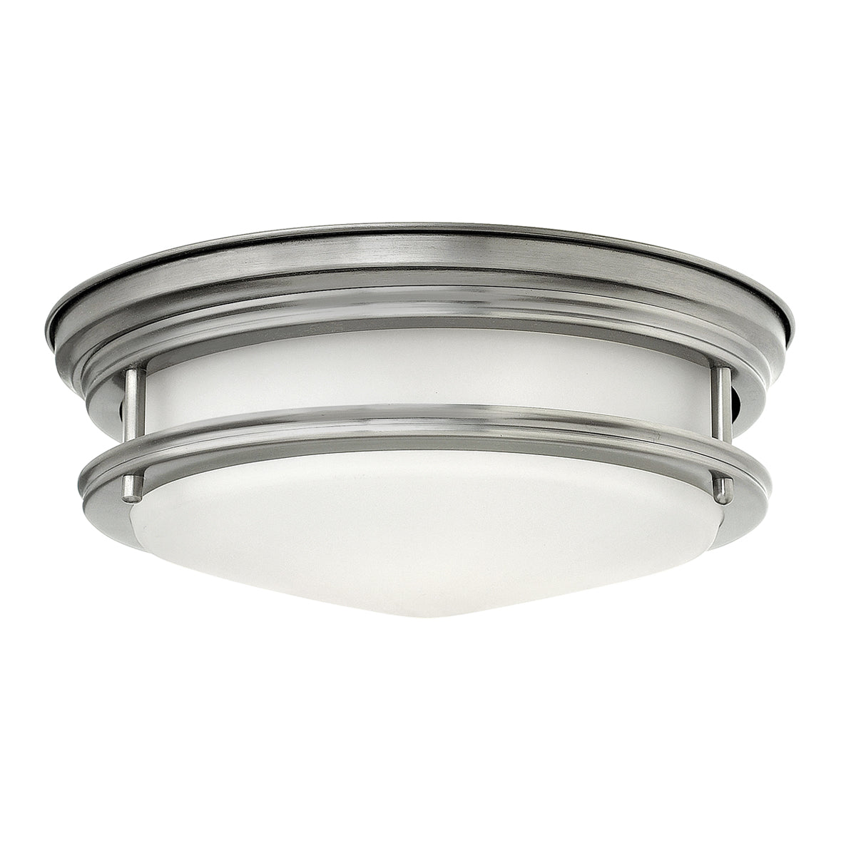 Quintiesse Hadrian 2 Light Flush Ceiling Light Antique Nickel Opal Glass