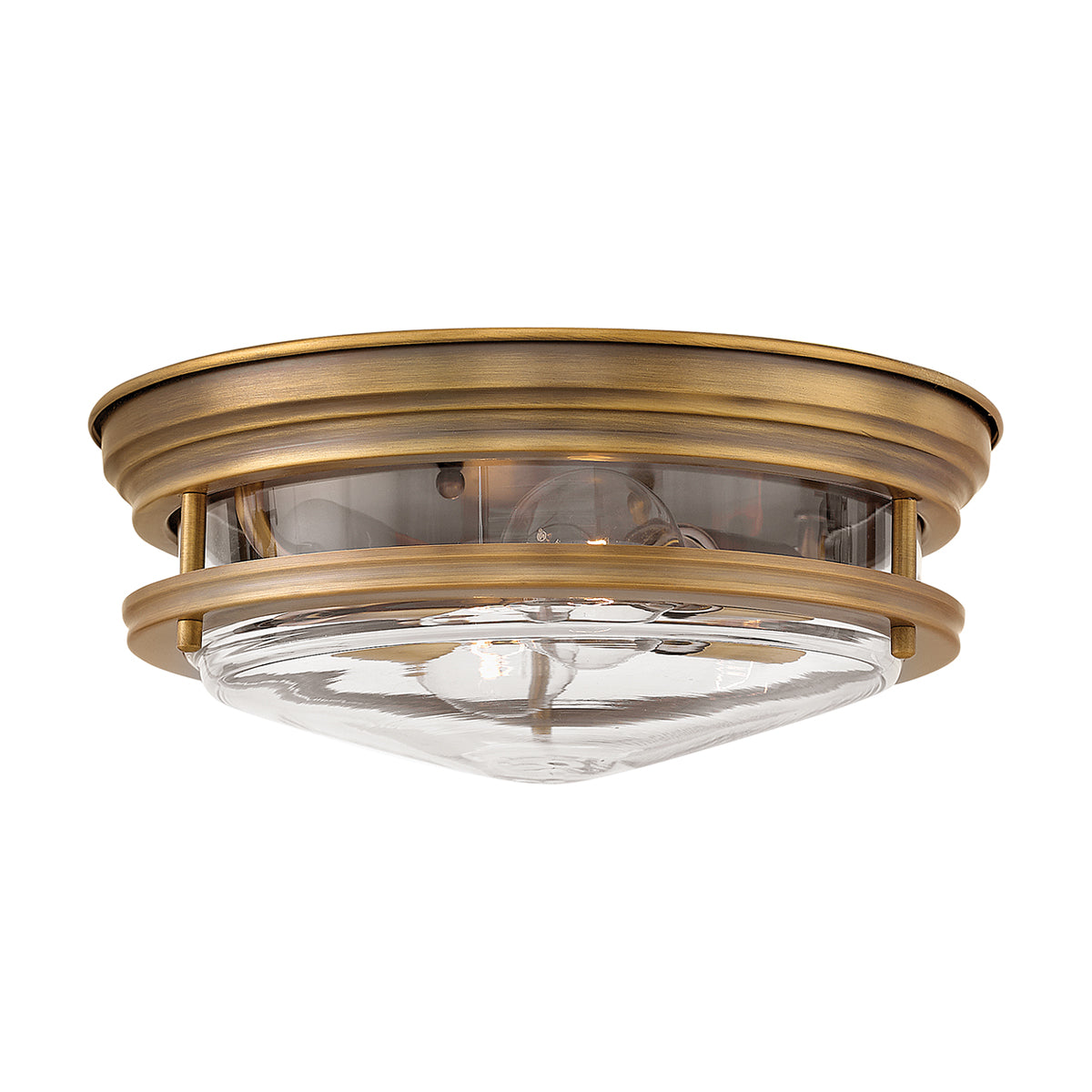 Quintiesse Hadrian 2 Light Flush Ceiling Light Clear Glass Brushed Bronze