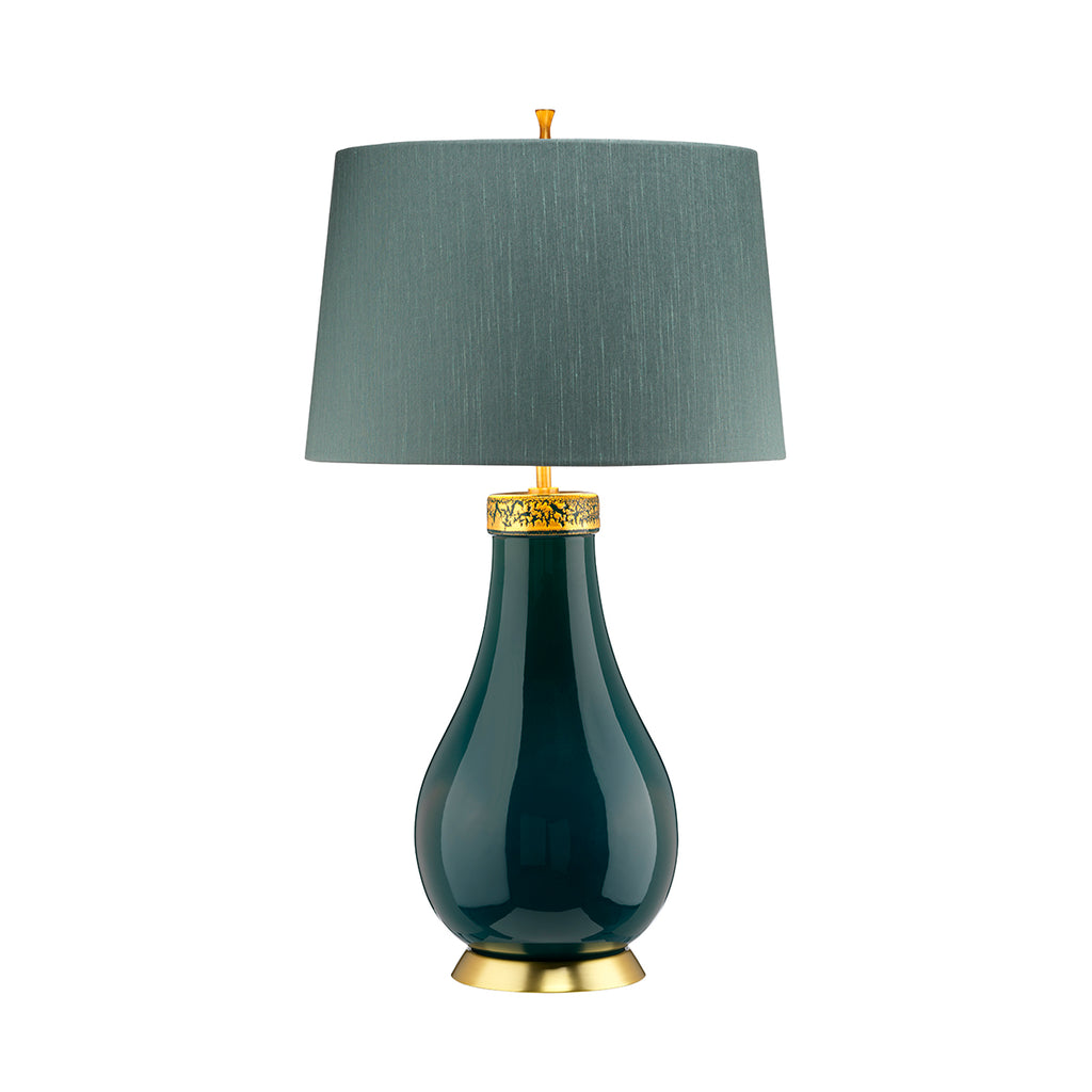 Quintiesse Havering Table Lamp Aged Brass Azure Turquoise