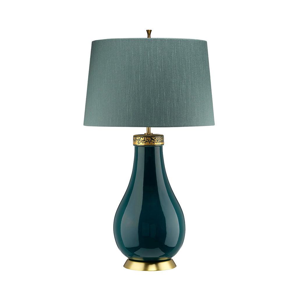 Quintiesse Havering Table Lamp Aged Brass Azure Turquoise