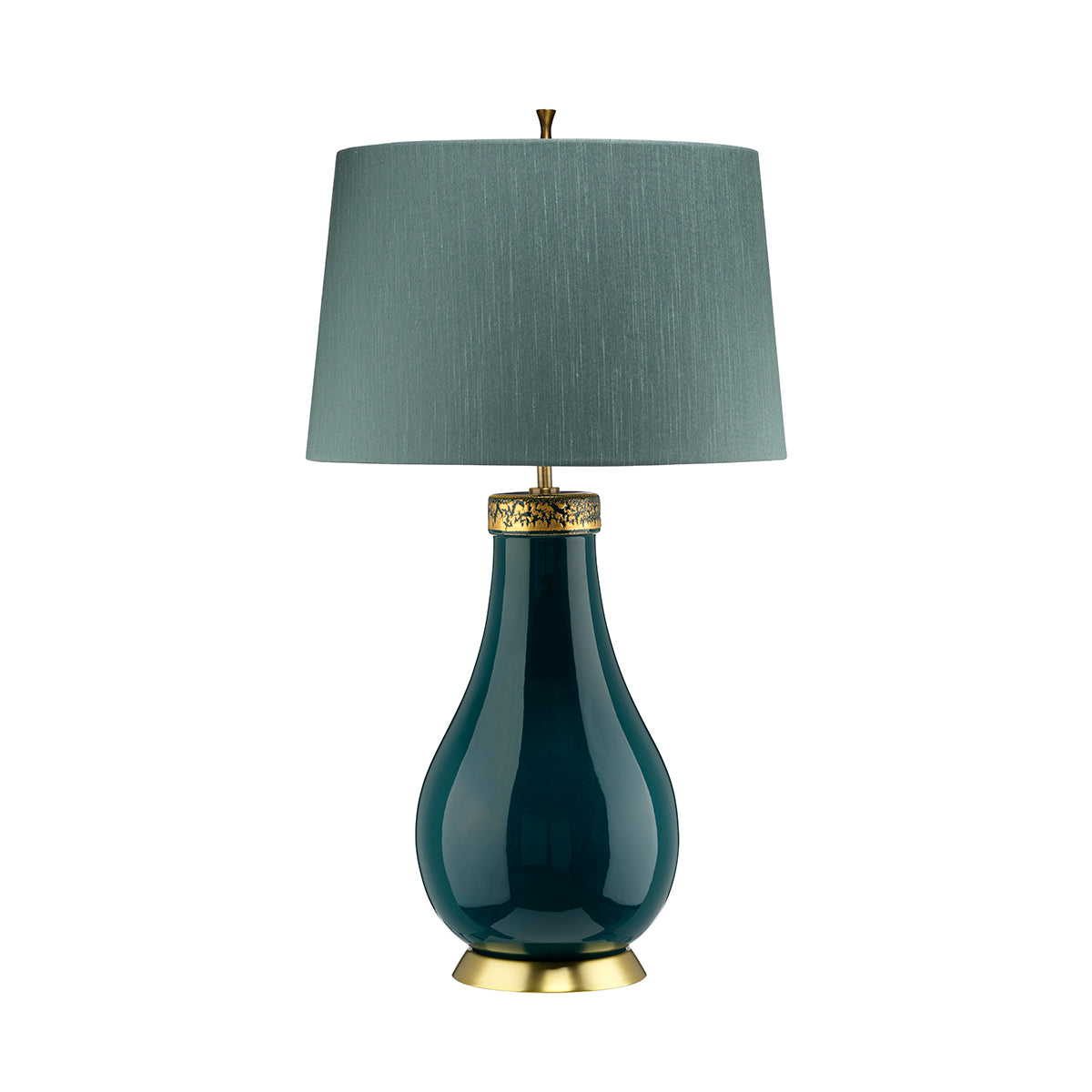 Quintiesse Havering Table Lamp Aged Brass Azure Turquoise