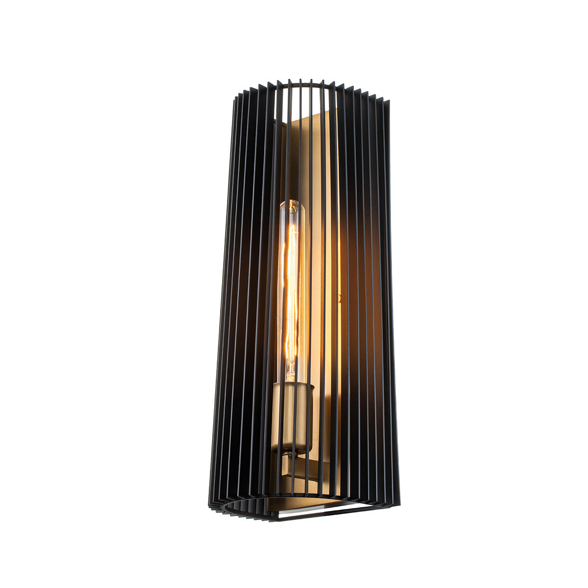 Quintiesse Linara Wall Light Natural Brass Black Slatted Shade