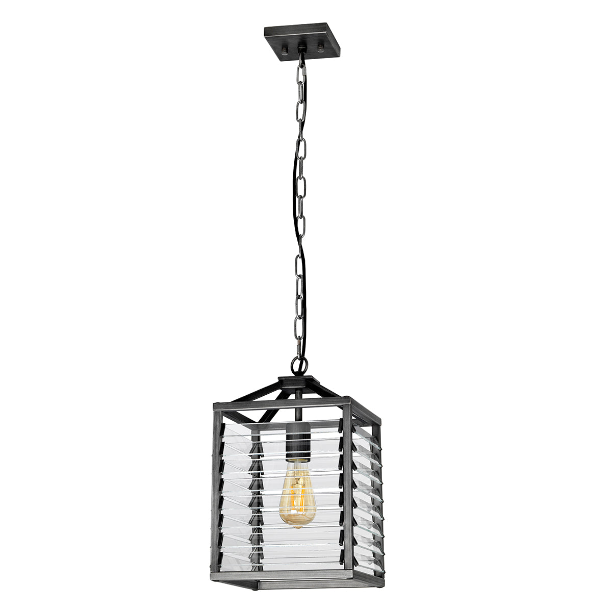 Elstead Louvre 1 Light Pendant Light in Gunmetal Paint Finish
